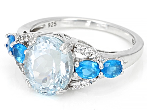 Pre-Owned 2.03ct Blue Apatite with 0.42ctw Neon Blue Apatite & 0.10ctw White Zircon Rhodium Over Sil - Size 8