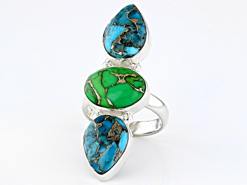 Pre-Owned Multi-Color Turquoise Sterling Silver 3-Stone Ring - Size 6