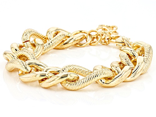 Pre-Owned Moda Al Massimo® 18k Yellow Gold Over Bronze 2+1 Curb Bracelet - Size 7.5