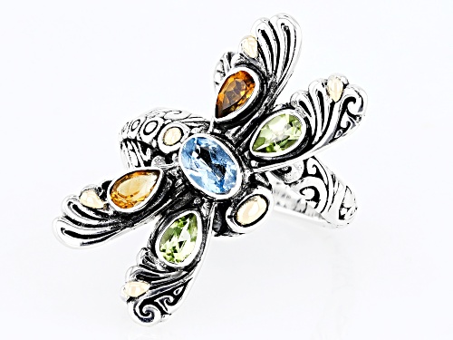 Pre-Owned Artisan Collection of Bali™ 1.19ctw Multi-Stone Sterling Silver With 18K Gold Accents Drag - Size 10