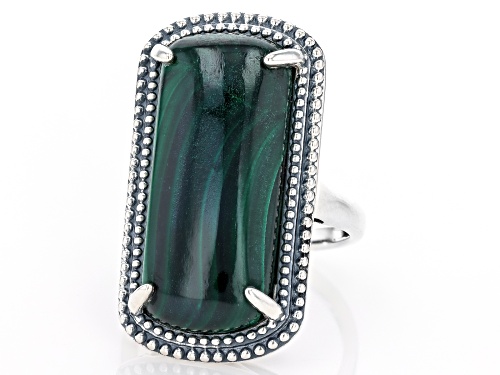 Pre-Owned 25x11mm Malachite Oxidized Sterling Silver Ring - Size 7