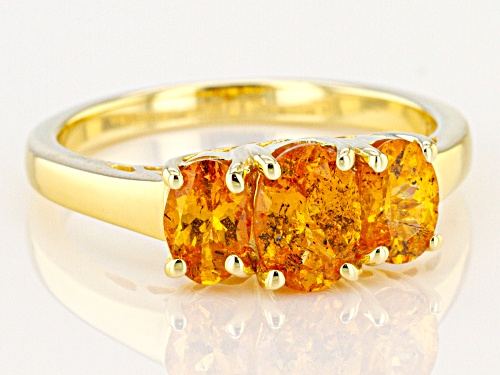 Pre-Owned 1.76ctw Oval Mandarin Garnet 18K Yellow Gold Over Silver 3-Stone Ring - Size 8