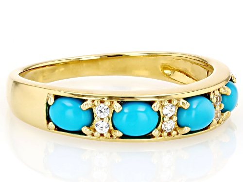 Pre-Owned 4x3mm Sleeping Beauty Turquoise With 0.05ctw White Zircon 18k Yellow Gold Over Sterling Si - Size 8