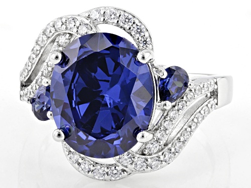 Pre-Owned Bella Luce® Esotica™ 8.86ctw Tanzanite And White Diamond Simulants Rhodium Over Sterling S - Size 11