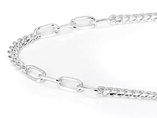 Pre-Owned Sterling Silver Cuban & Paperclip Link Station 20 Inch Necklace - Size 20