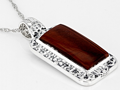 Pre-Owned 22x11 Rectangular Cushion Mahogany Tigers Eye Sterling Silver Pendant With Chain