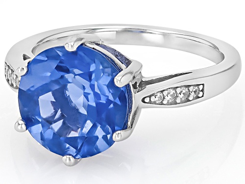 Pre-Owned 4.25ct Blue Color Change Fluorite with 0.05ctw White Zircon Rhodium Over Sterling Silver R - Size 7