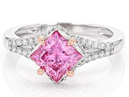 Pre-Owned MOISSANITE FIRE(R) & PINK MOISSANITE 2.18TW DEW PLATINEVE(R) TWO TONE RING - Size 8