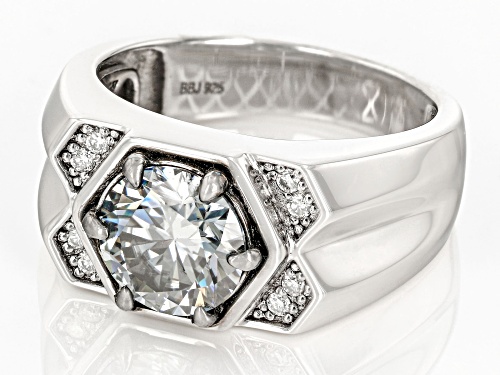 Pre-Owned MOISSANITE FIRE(R) GRAY AND COLORLESS 2.86CTW DEW ROUND PLATINEVE(R) MENS RING - Size 10