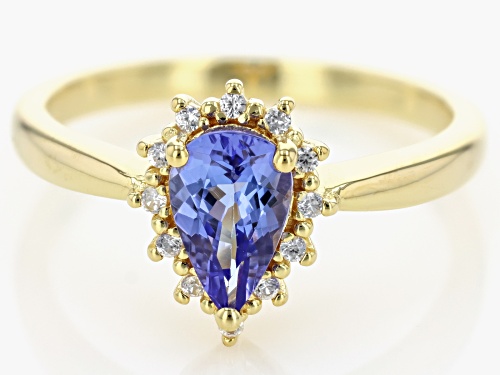 Pre-Owned 0.72ct Tanzanite With 0.05ctw White Zircon 18k Yellow Gold Over Sterling Silver Ring - Size 6