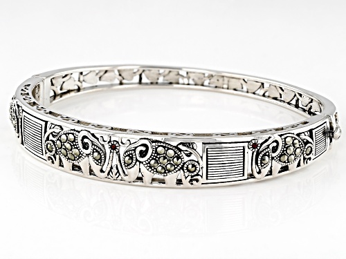 Pre-Owned 0.52ctw Red Vermelho Garnet™ with Marcasite Rhodium Over Sterling Silver Oxidized Bangle B - Size 8