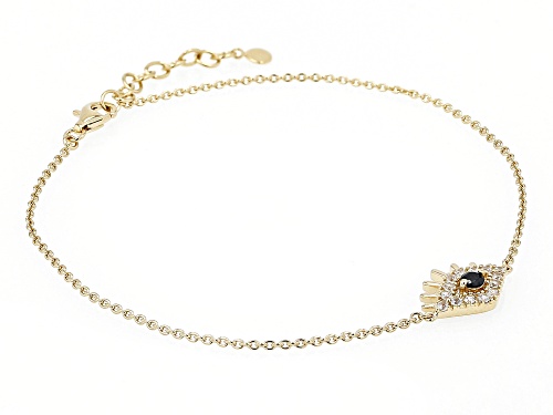 Pre-Owned .12ct Black Spinel With .27ctw White Zircon 18k Yellow Gold Over Sterling Silver Evil Eye - Size 8
