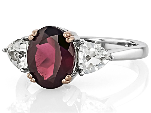 Pre-Owned 2.42ct Oval Rhodolite With 0.87ctw Trillion White Topaz Rhodium Over Sterling Silver Ring - Size 10