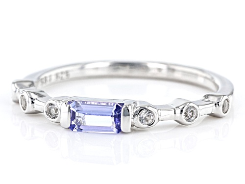 Pre-Owned .20ct Rectangular Octagonal Tanzanite with .10ctw Lab White Sapphire Rhodium Over Silver R - Size 7