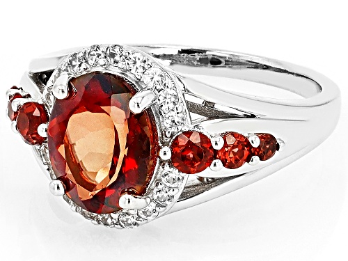Pre-Owned 2.32ct Oval Red Labradorite, 0.97ctw Vermelho Garnet™ And White Zircon Rhodium Over Silver - Size 6