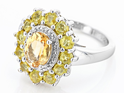 Pre-Owned 0.85ct Citrine With 1.68ctw Yellow Sapphire & 0.01ctw White Diamond Accent Rhodium Over Si - Size 8