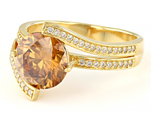 Pre-Owned MOISSANITE FIRE® AND CHAMPAGNE MOISSANITE 3.24CTW DEW ROUND 14K YELLOW GOLD OVER SILVER RI - Size 5