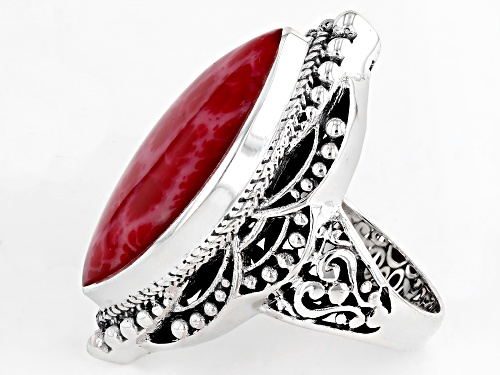 Pre-Owned Artisan Collection of Bali™ 27x15mm Red Coral Sterling Silver Solitaire Ring - Size 9