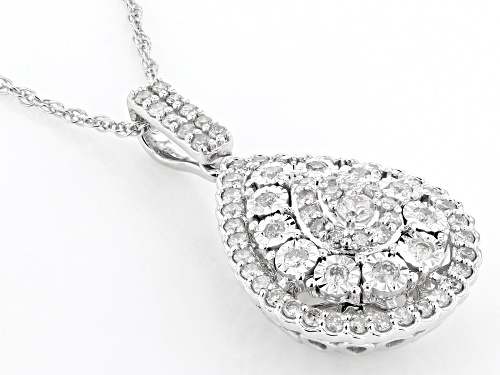 Pre-Owned 0.45ctw Round White Diamond 10k White Gold Cluster Teardrop Pendant With 18