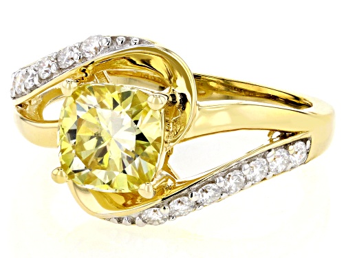Pre-Owned MOISSANITE FIRE® & YELLOW MOISSANITE 2.12CTW DEW CUSHION 14K  YELLOW GOLD OVER SILVER RING - Size 11