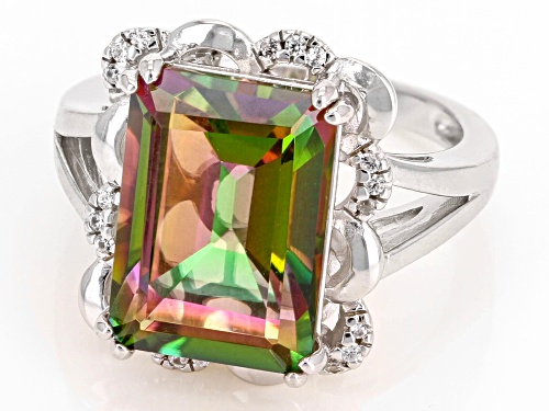 Pre-Owned 6.12ct Sweet Tart™ Quartz with 0.09ctw Zircon Rhodium Over Silver Ring - Size 6