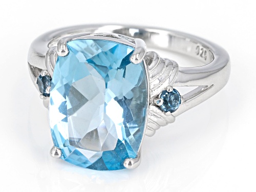 Pre-Owned 4.08ct Cushion Glacier Topaz™ With .03ctw London Blue Topaz Rhodium Over Sterling Silver R - Size 8