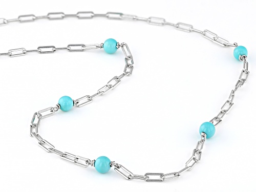 Pre-Owned 5mm Round Cabochon Sleeping Beauty Turquoise Rhodium Over Sterling Silver Paper Chip Neckl - Size 18