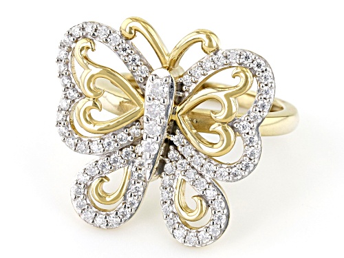 Pre-Owned MOISSANITE FIRE® .84CTW DEW ROUND 14K YELLOW GOLD OVER SILVER BUTTERFLY RING - Size 6