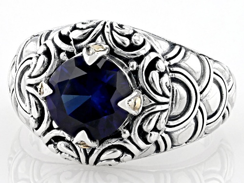 Pre-Owned Artisan Collection of Bali™ 1.70ct Lab Blue Sapphire Sterling Silver With 18K Gold Accent - Size 7