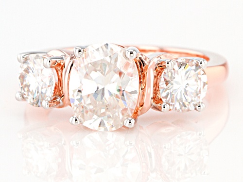 Pre-Owned MOISSANITE FIRE(R) 3.30CTW DEW OVAL AND ROUND 14K ROSE GOLD OVER SILVER RING - Size 5