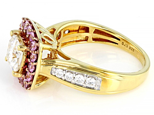 Pre-Owned MOISSANITE FIRE(R) 1.54CTW DEW AND NATURAL PINK SAPPHIRE 14K YELLOW GOLD OVER SILVER RING - Size 11