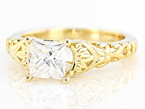 Pre-Owned MOISSANITE FIRE® 1.26CTW DEW PRINCESS CUT & ROUND BRILLIANT 14K YELLOW GOLD OVER SILVER RI - Size 5