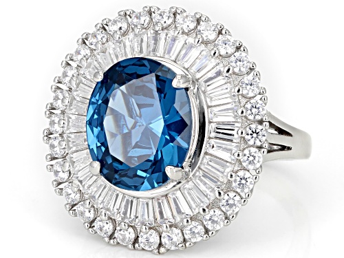 Pre-Owned Charles Winston for Bella Luce® Lab Blue Spinel & White Diamond Simulant Rhodium Over Silv - Size 11