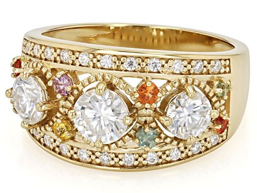 Pre-Owned MOISSANITE FIRE® 1.38CTW DEW AND MULTI COLOR SAPPHIRE 14K YELLOW GOLD OVER SILVER RING - Size 6