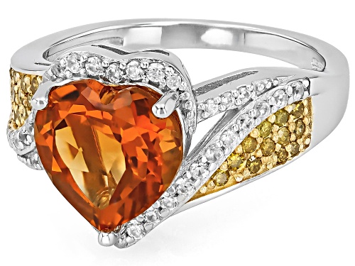 Pre-Owned 2.82ct Madeira Citrine with 0.16ctw Yellow Diamond & 0.38ctw White Zircon Rhodium Over Sil - Size 5