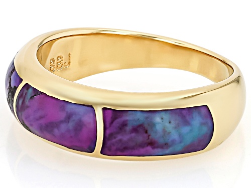 Pre-Owned Southwest Style by JTV™ Purple Turquoise 18K Gold Over Sterling Silver 3-Stone Inlay Ring - Size 8