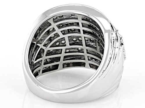 Pre-Owned 0.95ctw Round White Diamond Rhodium Over Sterling Silver Wide Band Ring - Size 6