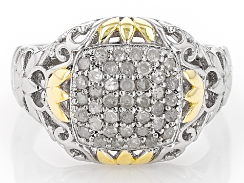 Pre-Owned 0.40ctw Round White Diamond Rhodium And 14k Yellow Gold Over Sterling Silver Cluster Ring - Size 6