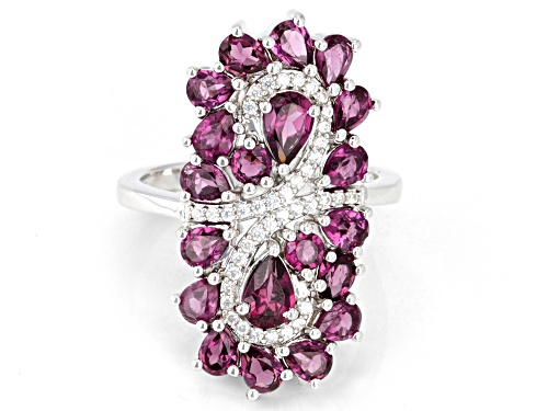 Pre-Owned 3.82ctw Mixed Shapes Raspberry Rhodolite With 0.17ctw White Zircon Rhodium Over Silver Rin - Size 6