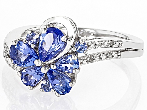 Pre-Owned 1.24ctw Mixed Shapes Tanzanite With 0.02ctw White Diamond Accent Rhodium Over Silver Ring - Size 10