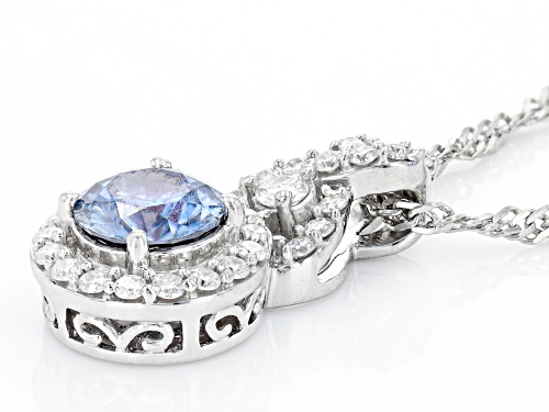 Pre-Owned MOISSANITE FIRE(R) & BLUE MOISSANITE 1.13CTW DEW ROUND PLATINEVE(R) PENDANT AND SINGAPORE
