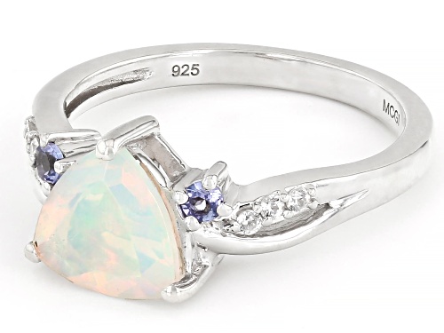 Pre-Owned .79ct Ethiopian Opal with .05ctw Tanzanite & .06ctw White Zircon Rhodium Over Sterling Sil - Size 9