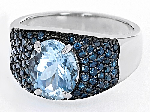Pre-Owned 1.96ct Aquamarine And 0.60ctw Blue Diamond Rhodium Over Sterling Silver Ring - Size 6