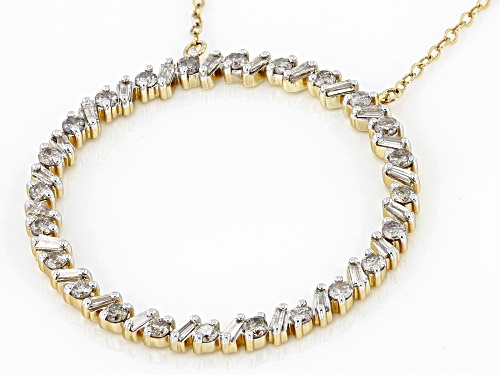 Pre-Owned 1.00ctw Round And Baguette Diamond 10k Yellow Gold Circle Necklace - Size 17