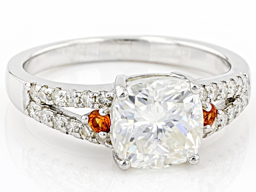 Pre-Owned MOISSANITE FIRE(R) 2.24CTW DEW WITH  LAB PADPARADSCHA SAPPHIRE PLATINEVE(R) RING - Size 9