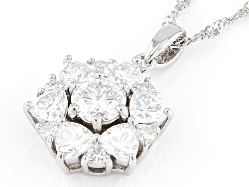 Pre-Owned MOISSANITE FIRE(R) 2.90CTW DEW ROUND BRILLIANT & TRILLION CUT PLATINEVE(R) PENDANT & CH