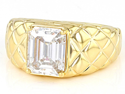 Pre-Owned MOISSANITE FIRE(R) 3.55CT DEW OCTAGONAL EMERALD CUT 14K YELLOW GOLD OVER SILVER MEN'S RING - Size 11