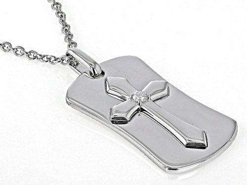 Pre-Owned MOISSANITE FIRE(R) .10CT DEW ROUND PLATINEVE(R) CROSS DOG TAG PENDANT & 20 INCH CABLE CHAI