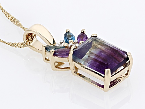 Pre-Owned 2.84ctw Bi-Color Fluorite, Amethyst, London Blue Topaz & Diamond 14k Yellow Gold Pendant/C