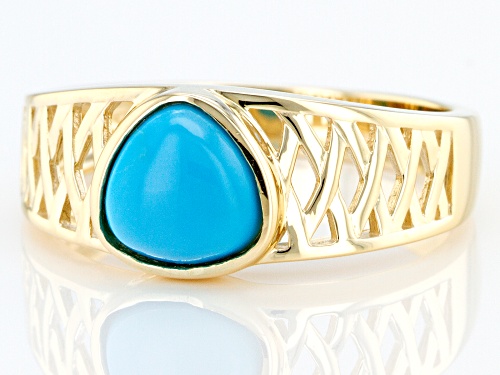 Pre-Owned 8mm Trillion Sleeping Beauty Turquoise 10k Yellow Gold Men's Ring - Size 11